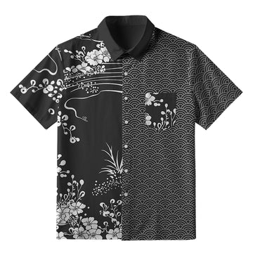 Personality fashion  Flowing Waves And Sakura Button-up Shirt
