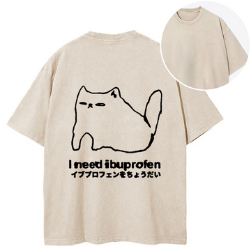 Personality fashion I Need Ibuprofen Cat Back Washed T-Shirt