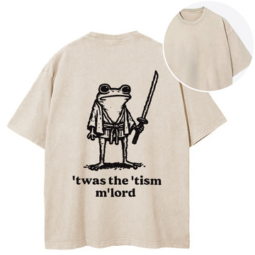 Personality fashion Focused Samurai Frog Back Washed T-Shirt