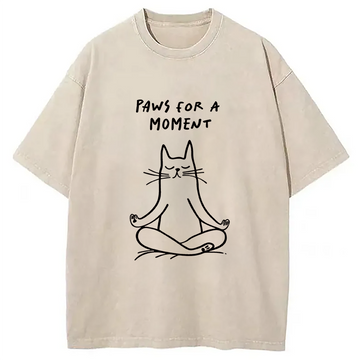 Personality fashion Yoga Zen Cat Washed T-Shirt