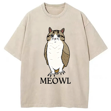 Personality fashion Meowl Meme Washed T-Shirt