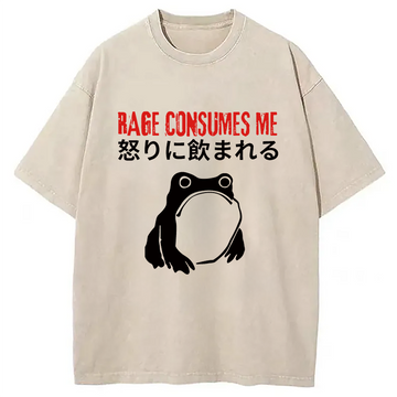 Personality fashion Rage Consumes Me Frog Meme Washed T-Shirt