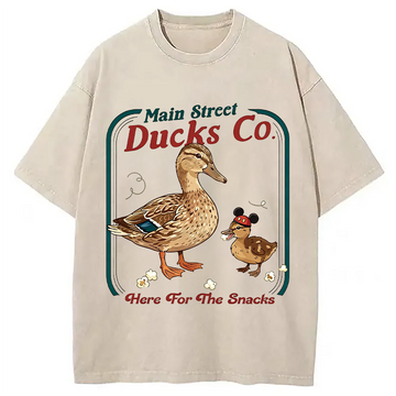Personality fashion Funny Main Street Ducks Co Here For The Snacks Washed T-Shirt