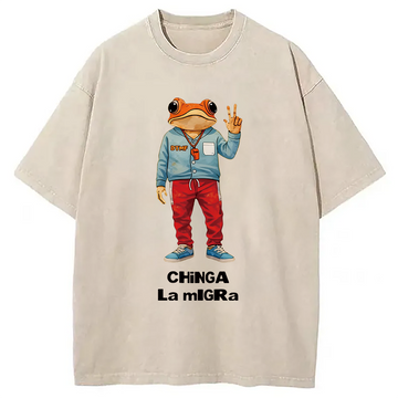 Personality fashion Out Frog Meme Washed T-Shirt