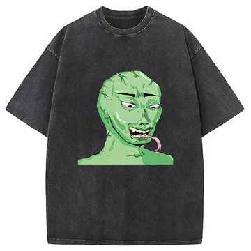 Personality fashion Green Wojak Meme Washed T-Shirt