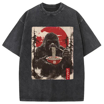 Personality fashion Ramen Lover Bigfoot Washed T-Shirt