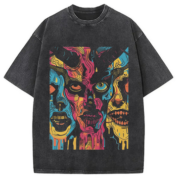 Personality fashion Creepy Horror Washed T-Shirt
