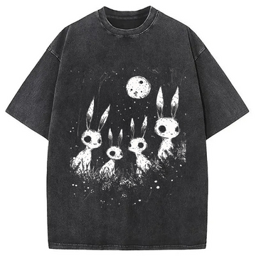Personality fashion Weirdcore Bunny Washed T-Shirt