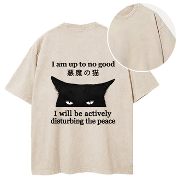 Personality fashion Cat Disturbing The Peace Back Washed T-Shirt