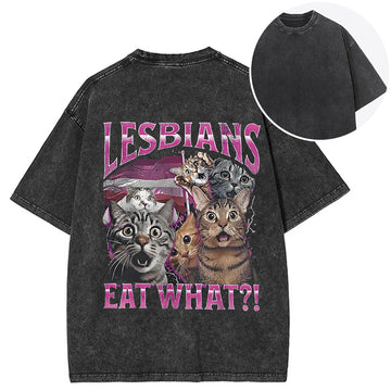 Personality fashion Lesbians Eat What?! Funny Back Washed T-Shirt