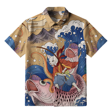 Personality fashion  Japanese Cat Fishing Button-up Shirt