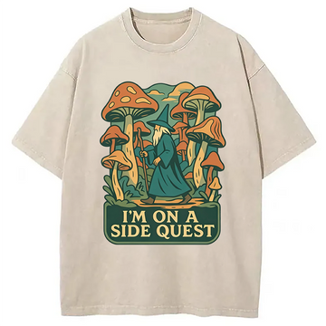 Personality fashion Funny Wizard Side Quest Washed T-Shirt