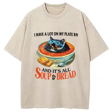 Personality fashion Soup And Bread Washed T-Shirt