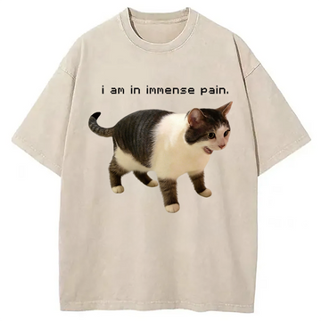 Personality fashion Screaming Cat Immense Pain Washed T-Shirt