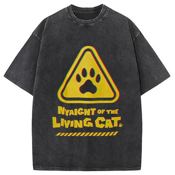 Personality fashion Cat Warning Washed T-Shirt