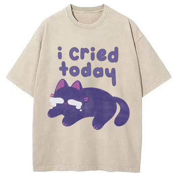 Personality fashion I Cried Today Cat Washed T-Shirt