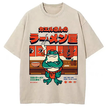 Personality fashion Mr. Frog's Ramen Shop Washed T-Shirt