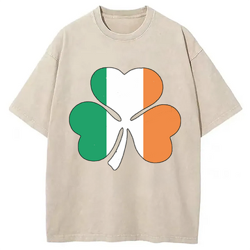 Personality fashion Irish Flag Shamrock Washed T-Shirt