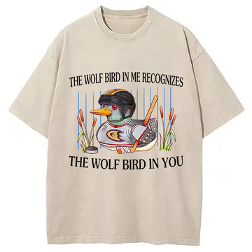 Personality fashion Wolf Bird Washed T-Shirt