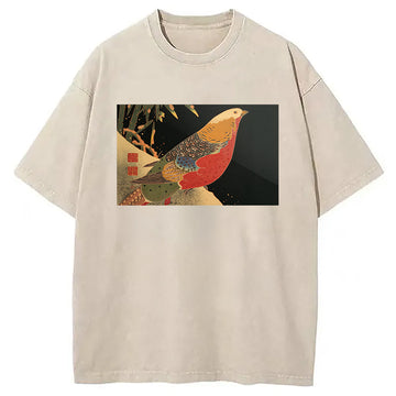 Personality fashion Golden Pheasant in the Snow Washed T-Shirt