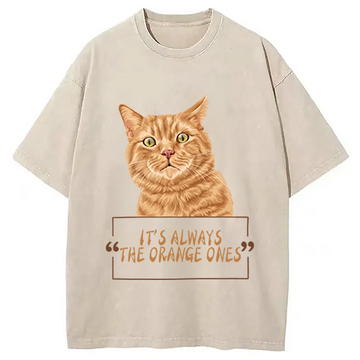 Personality fashion It Always Cat Meme Washed T-Shirt