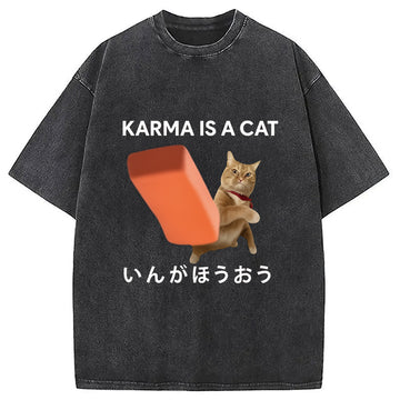 Personality fashion Japanese Karma Is A Cat Washed T-Shirt