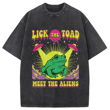 Personality fashion Lick The Toad Frog Meme Washed T-Shirt