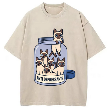 Personality fashion Cute Siamese Washed T-Shirt