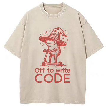 Personality fashion Coder IT Frog Washed T-Shirt