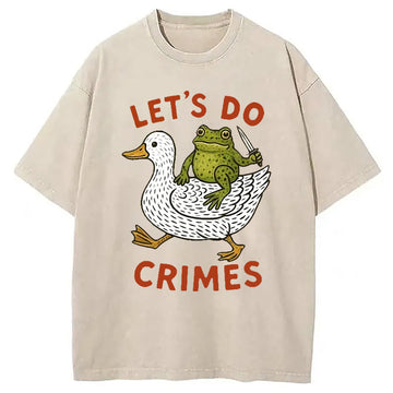Personality fashion Frog Ready To Commit Crime Washed T-Shirt