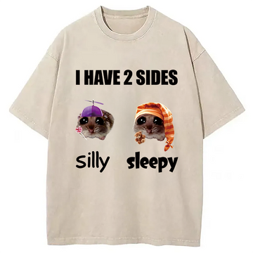 Personality fashion I Have 2 Sides Silly Sleepy Rat Meme Washed T-Shirt