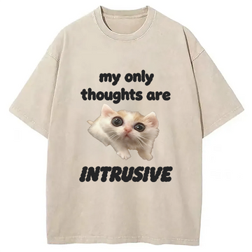 Personality fashion My Thoughts Are Only Intrusive Cat Washed T-Shirt