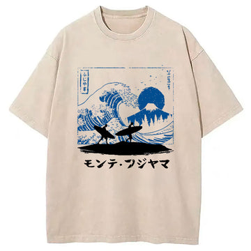 Personality fashion Japanese Surfing Washed T-Shirt
