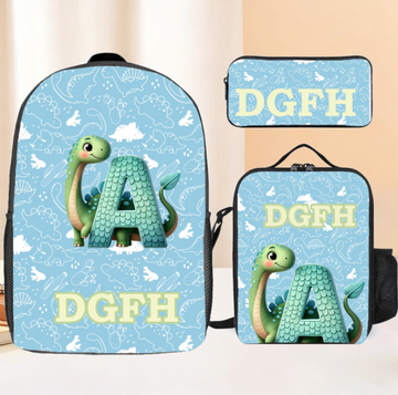 Customized Children's Backpack - with Customized Name and Initial Dinosaur Pattern - School Season Gift for Children