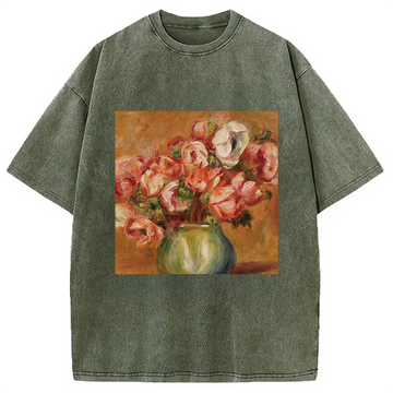 Personality fashion Vintage Flowers Washed T-Shirt