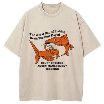 Personality fashion The Worst Day Fish Meme Washed T-Shirt