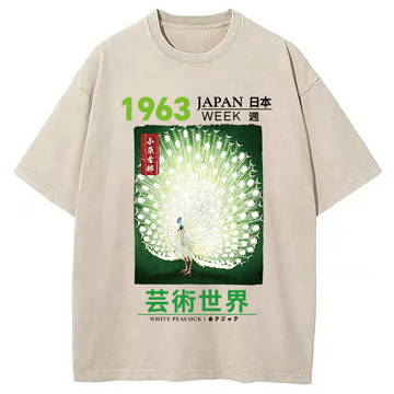 Personality fashion White Peacock Washed T-Shirt