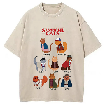Personality fashion Stranger Cats Washed T-Shirt