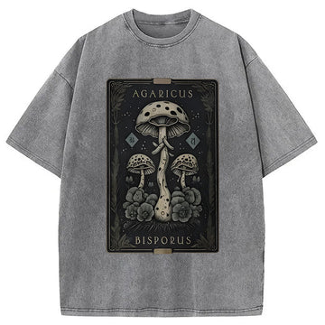 Personality fashion Mushroom Forest Vintage Tarot Washed T-Shirt