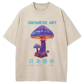 Personality fashion Magic Mushrooms Japanese Art Washed T-Shirt