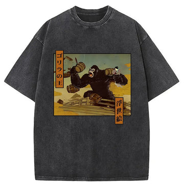 Personality fashion The Gorilla King Japanese Washed T-Shirt