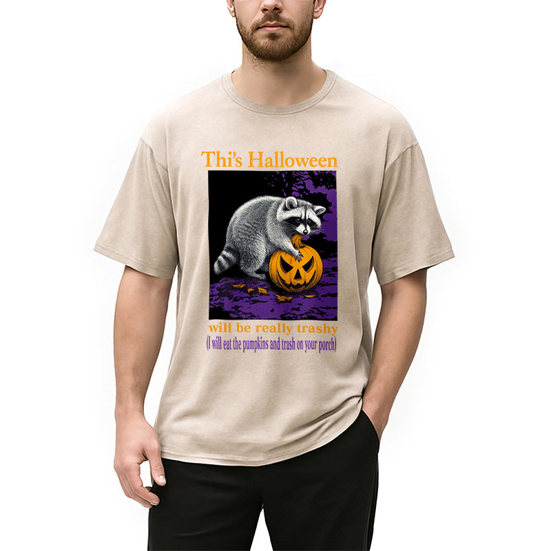 Personality fashion Trashy Halloween Raccoon Washed T-Shirt