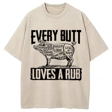 Personality fashion BBQ Pork Butt Rub Funny Washed T-Shirt