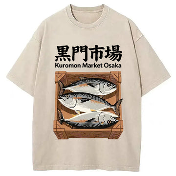 Personality fashion Kuromon Market Washed T-Shirt