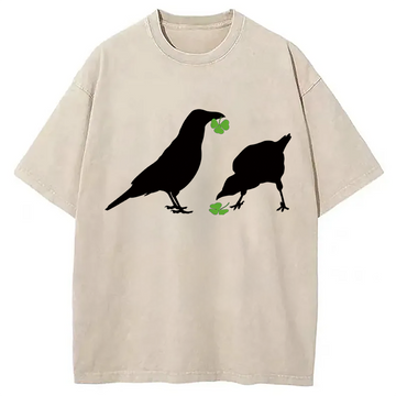 Personality fashion Green Shamrock Crows Washed T-Shirt