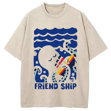 Personality fashion Friend Ship Washed T-Shirt