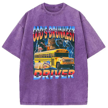 Personality fashion God's Drunkest Driver Meme Washed T-Shirt