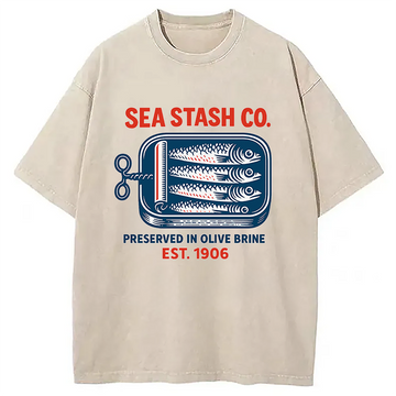 Personality fashion Funny Vintage Sardine Can Washed T-Shirt
