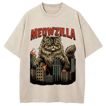 Personality fashion Cat  Attack Washed T-Shirt