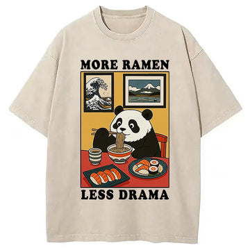 Personality fashion More Ramen Less Drama Panda Washed T-Shirt
